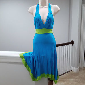Blue & Lime Green Halter Dress, Beach Coverup